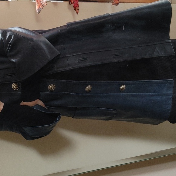 Early 60s Slate Blue Leather Coat Size 6 - Picture 12 of 17